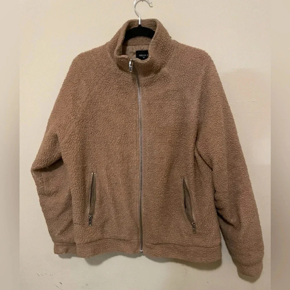 Sz L Men forever21 FOREVER 21 Fleece Zip Up Coat Jacket Men's Large Camel Tan - Picture 3 of 5